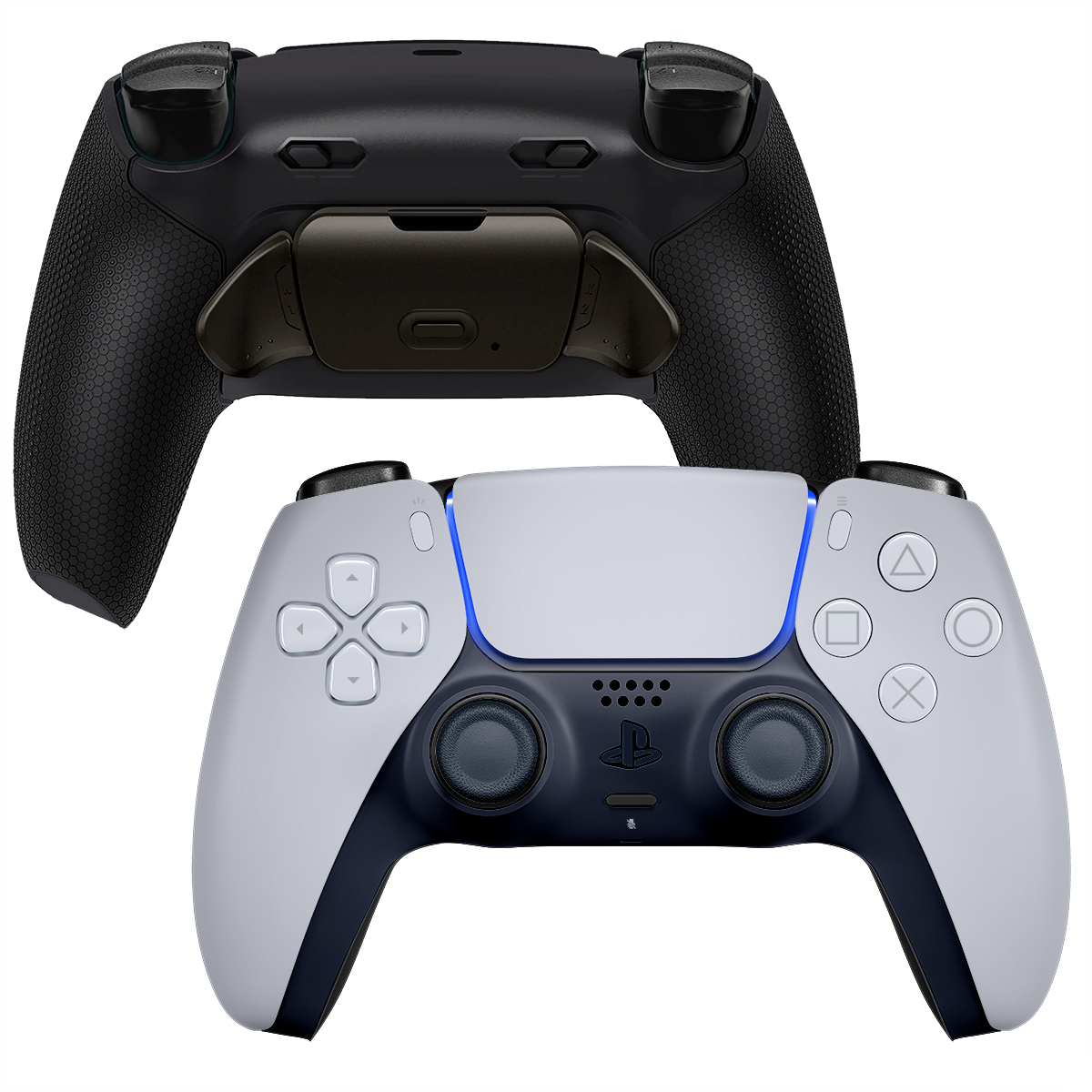 INFINITE ELITE Custom PS5 Controller mit weißem Design und schwarzem Grip-Backcover für PlayStation 5