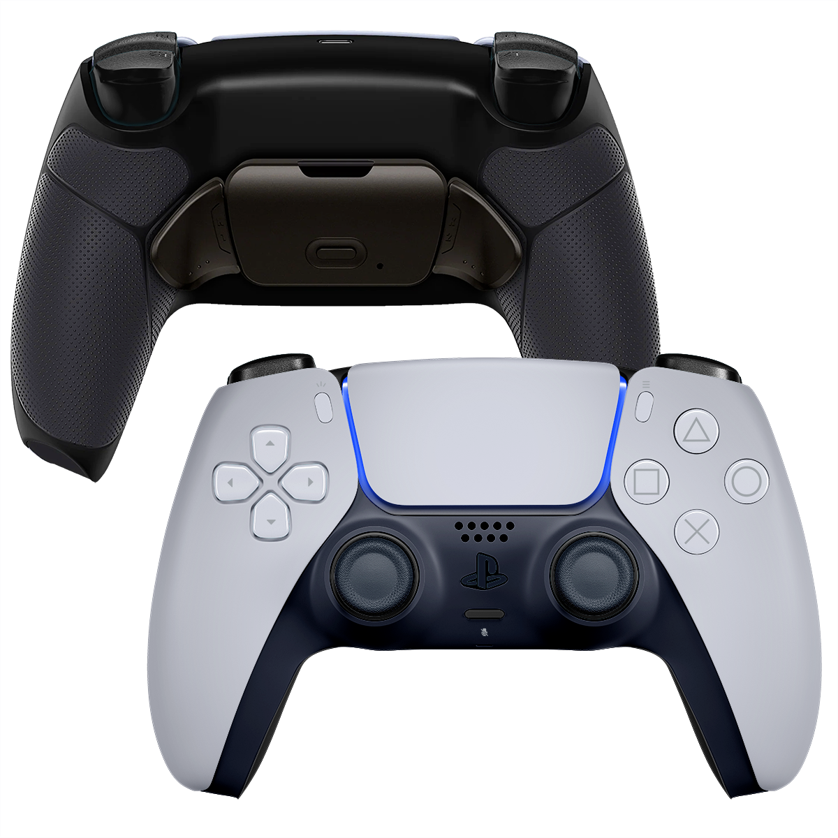 INFINITE PRO Custom PS5 Controller mit weißem Design und schwarzem Grip-Backcover für PlayStation 5