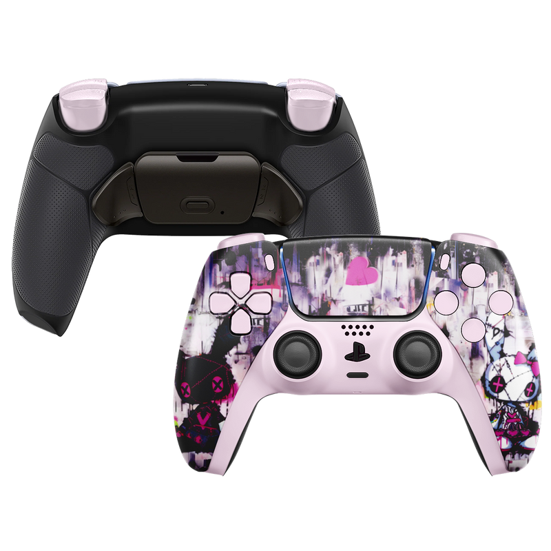 INFINITE PRO Custom PS5 Controller mit pink-schwarzem Grafikdesign, Paddles und schwarzem Grip-Backcover