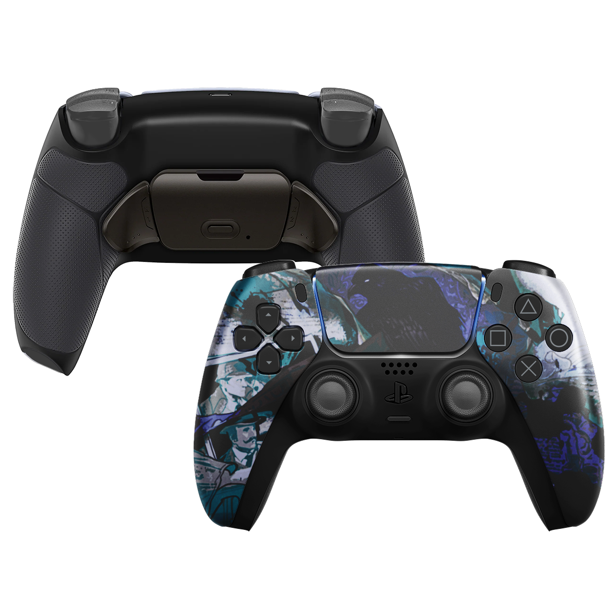 INFINITE PRO Custom PS5 Controller mit dunkelblau-schwarzem Design, Paddles und schwarzem Grip-Backcover